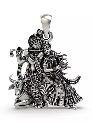 Fluting Radha Krishna with Cow Pendant
