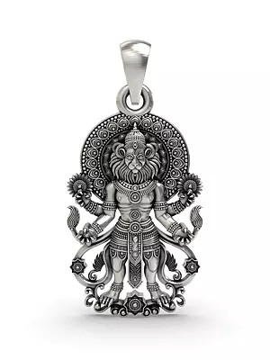 Lord Narasimha Silver Pendant with Ornamental Engravings