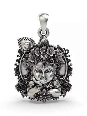 Floral Bal Krishna Sterling Silver Pendant