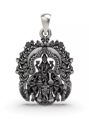 Temple-Inspired Goddess Lakshmi Sterling Silver Pendant