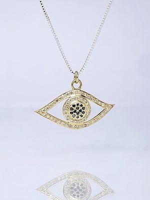 Gold Plated Sterling Silver Evil Eye Pendant with Diamond and Emerald Gemstone