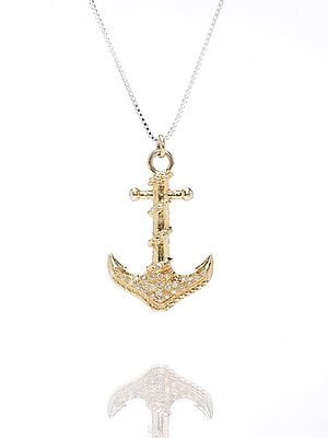 Gold Plated Sterling Silver Anchor Pendant with Diamond