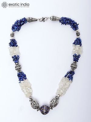 Lapis Lazuli and Clear Quartz Chips Necklace