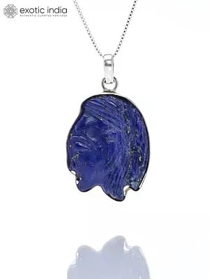 Human Side Face Carved Lapis Lazuli Pendant