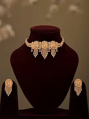 South Indian Temple-Style Ramdarbar Choker Set with Earrings
