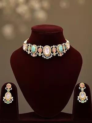 Stone Studded Choker Set with Earrings