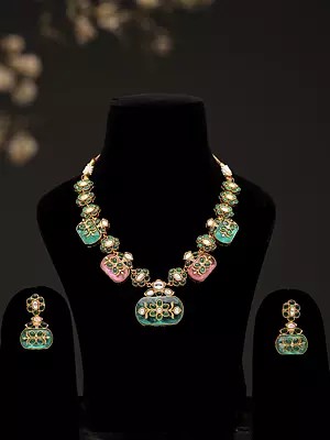 Mughal-inspired Kundan Necklace and Earrings Set