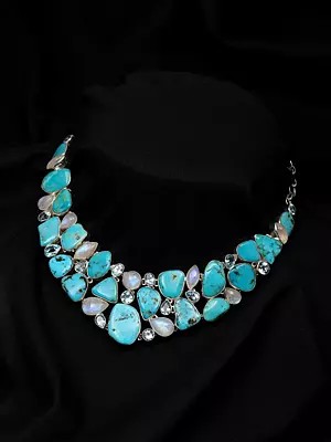 Tibetan Turquoise Necklace with Moonstone and Blue Topaz