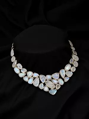 Faceted Rainbow Moonstone Statement Necklace