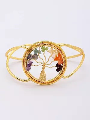 Tree of Life Cuff Bracelet with Seven Chakra Stones