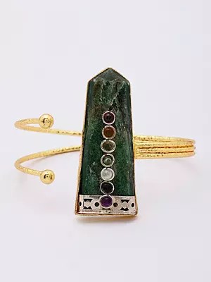 Green Aventurine Cuff Brass Bracelet
