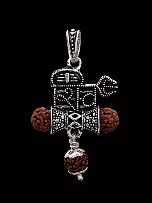 Shiva Trident Damru Pendant With Rudraksha