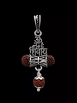 Om Namah Shivaya Damru Silver Pendant