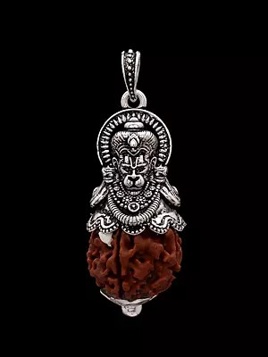 Lord Hanuman Face with Genuine Certified Panchmukhi Rudraksha Pendant