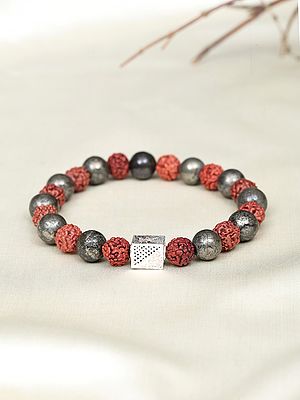 Pyrite and Rudraksha Beaded Stretch Bracelet