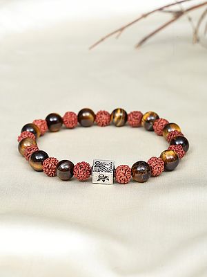 Rudraksha and Tiger Eye Stretch Bracelet