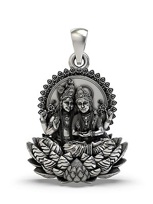 Lakshmi Narayan Sitting on Lotus - Sterling Silver Pendant