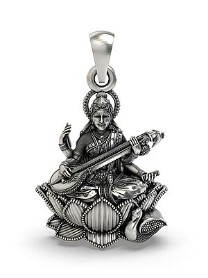 Goddess Saraswati Playing Veena on Lotus