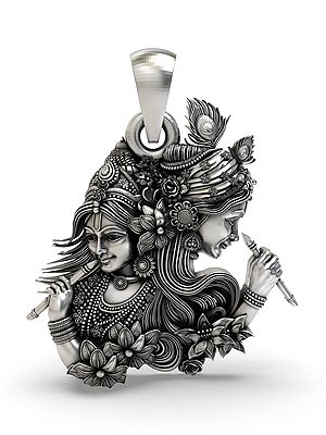 Fluting Radha Krishna Pendant with Ornate Floral Detailing