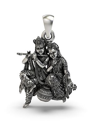 Radha Krishna Sitting Together with Flute and Butter Pot Pendant