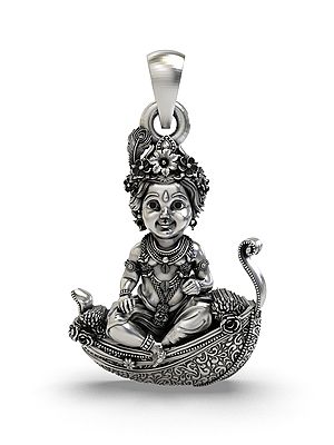Baby Krishna Sitting on Ornate Boat Pendant