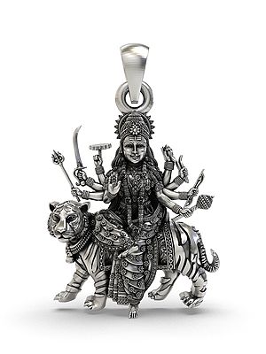 Sterling Silver Durga Maa Pendant (Simhavahini)