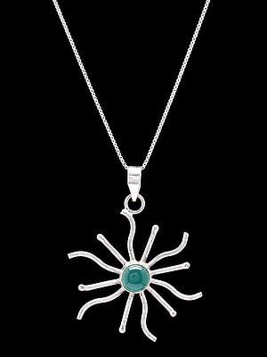 Sterling Silver Sun Pendant with Emerald Gemstone