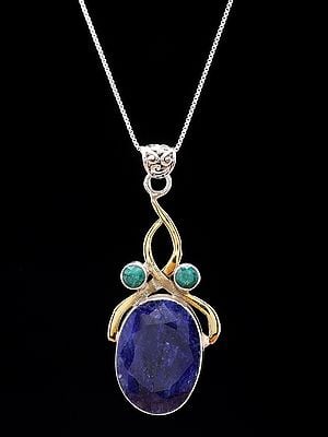 Designer Sterling Silver Pendant with Oval Shape Gemstone