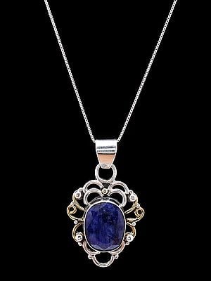 Vintage Style Sterling Silver Pendant with Faceted Blue Sapphire