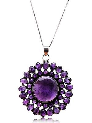 Floral Design Sterling Silver Pendant with Amethyst Gemstone