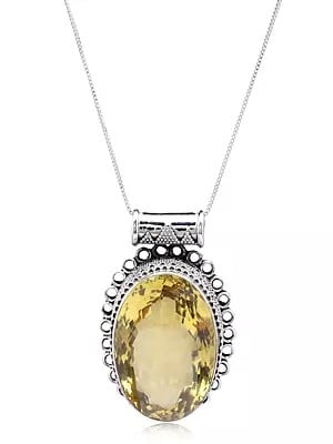 Sterling Silver Rawa work Pendant with Oval Lemon Quartz Gemstone