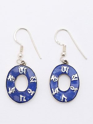 Om Mani Padme Hum Lapis Lazuli Inlay Hook Earrings