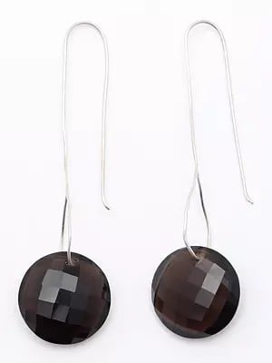 Faceted Smoky Quartz Long Hook Earrings