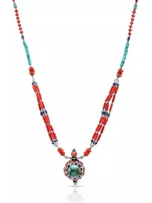 Lapis Lazuli, Coral and Turquoise Necklace