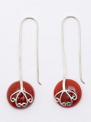 Round Shape Carnelian Hook Earrings