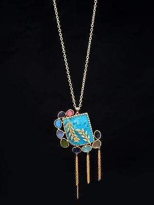 Iron Leaf Vine on Counterfeit Turquoise Necklace with Multicolor Glass Stone