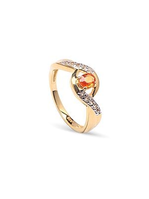 Gold-Plated Sterling Silver Ring with Orange Sapphire and Cubic Zirconia