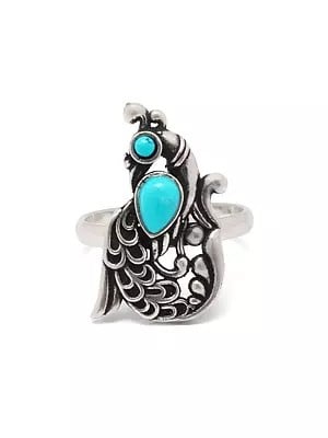 Adjustable Peacock Design Ring with Tibetan Turquoise