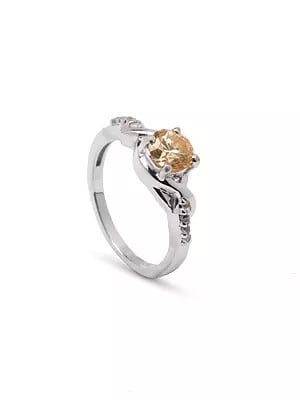 Round Shape Faceted Yellow Moissanite Ring