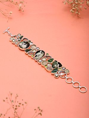 Moss Agate & Prehnite, Pearl Multi-Stone Sterling Silver Bracelet