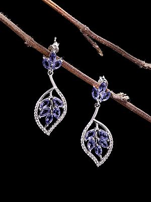 Tanzanite Leaf Vine Drop Earrings with Cubic Zirconia