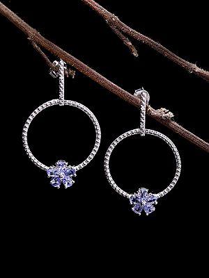 Tanzanite Floral Hoop-Style Earrings
