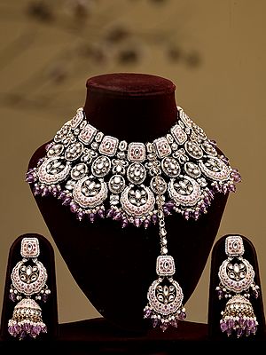Lavender Choker Necklace Set with Jhumka Earrings and Mangtika
