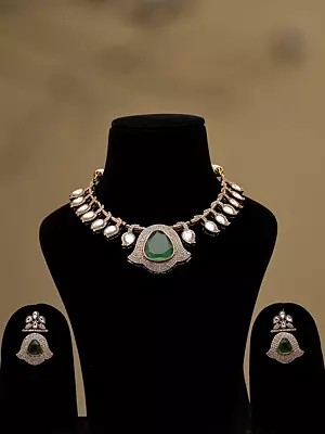 Royal Green Kundan Bridal Statement Necklace Set with Earrings