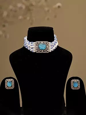 Multi-Strand Kundan Choker Set with Earrings