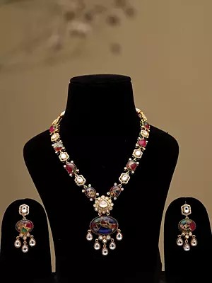 Multicolor Mosaic Stone Statement Necklace Set with Earrings