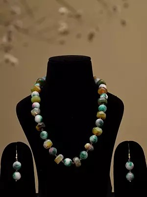 Mist Green Stone Beaded Necklace with Double Bead Drop Earrings