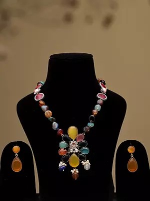 Multicolor Stone Beaded Necklace Set with Earrings