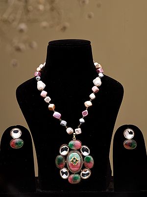 Pastel Mosaic Stone Necklace Set with Earrings