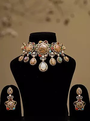 Heritage-Inspired Stone Studded Choker Set with Earrings